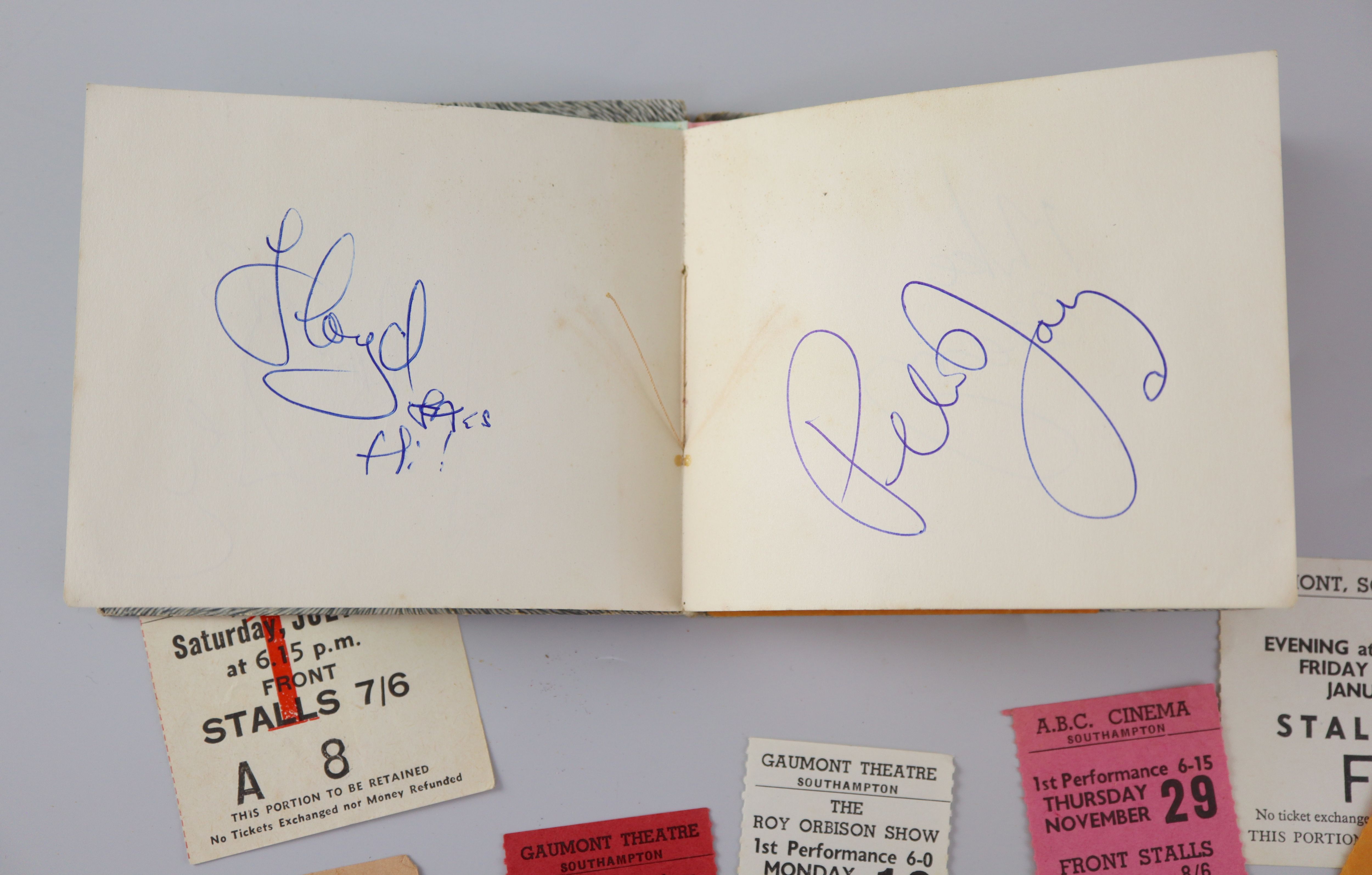 A 1960s autograph album of musicians signatures including all four Beatles, Roy Orbison, Searchers etc. 10.5 x 12cm